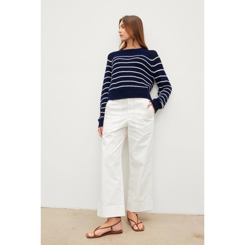 Velvet by Graham & Spencer Mya Cotton Canvas Pant Wide Leg Chino Sleet White 8